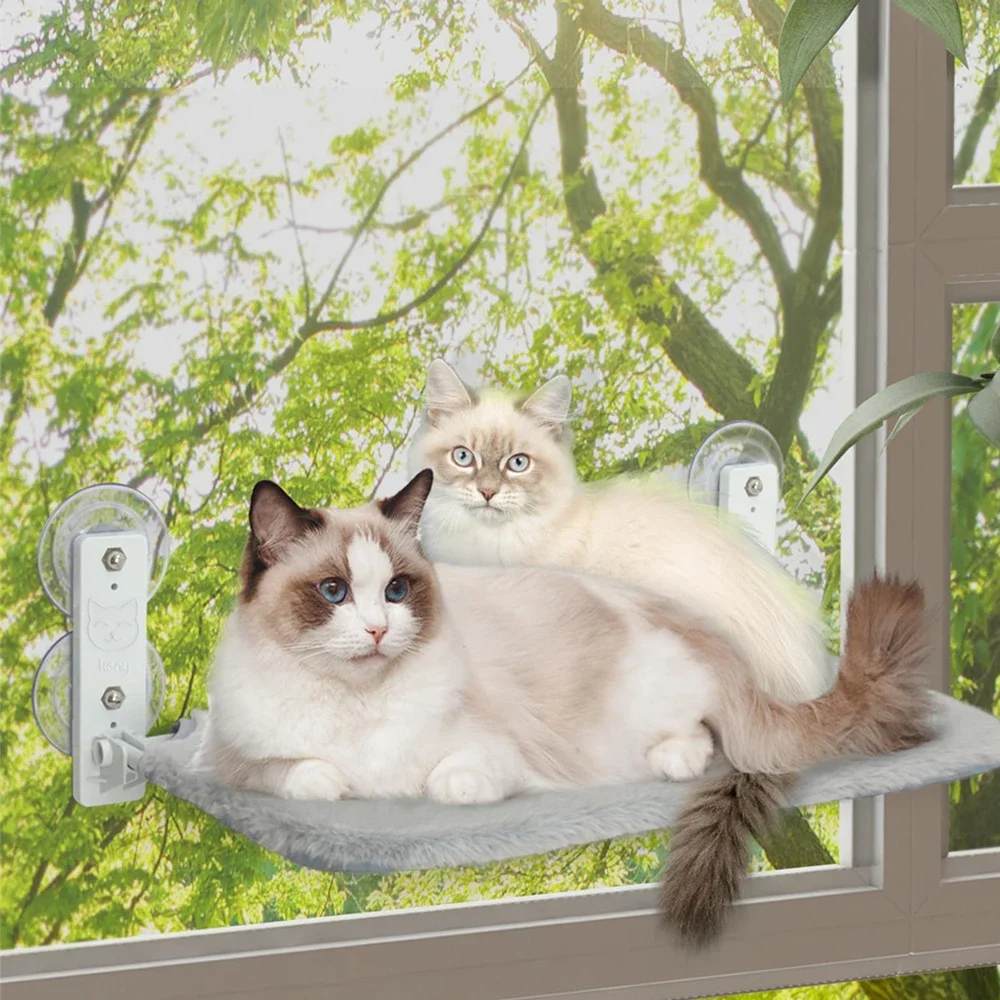 

​Foldable Cat Window Perch Hammock Bed Seat with 4 Suction Cups Reversible Two Fabrics 40Lbs Load Glass Mounted for Sunbathing