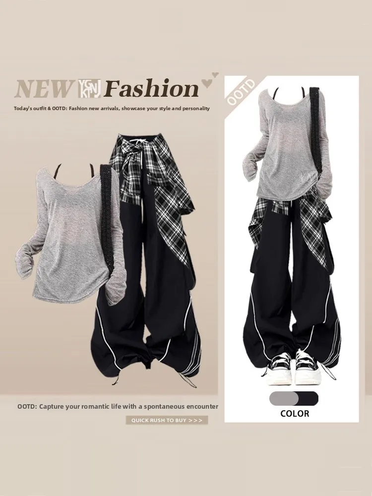

Spring Summer Thin Sleeveless Tank Top Women's Loose Fit Sporty Shirt Transparent Plaid Patterned Four-Piece Set Casual Wear