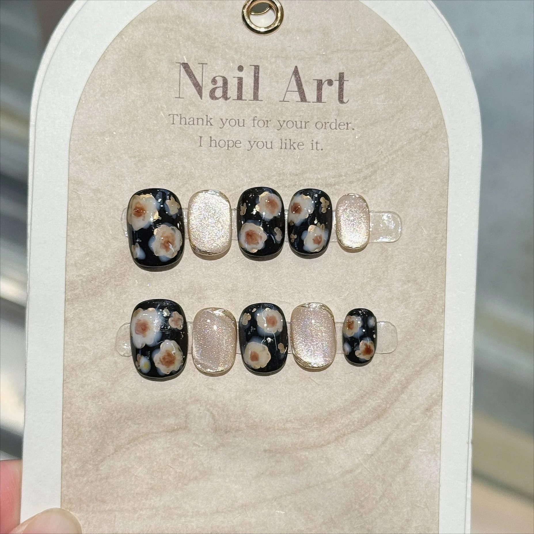 

10pcs Retro Flower Handmade Press on Nails Short Square Fake Nails False Nail Artificial Nail Накладные Ногти Uñas Postizas 네일팁