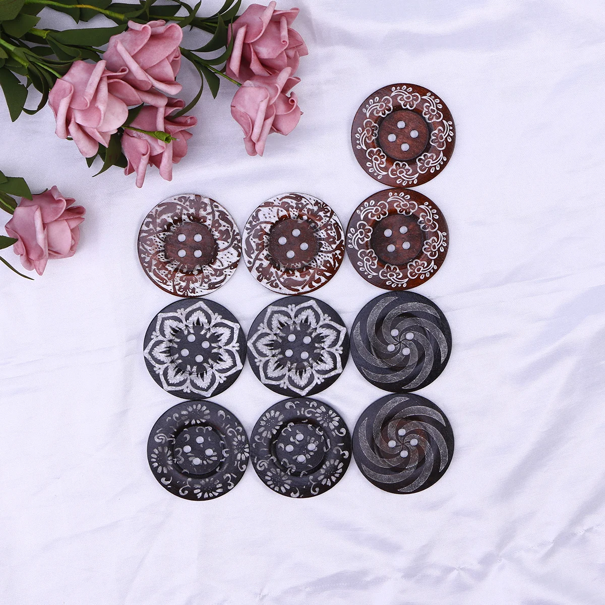

10Pcs 6cm Laser Carved Wooden Buttons Engraved Patterns Corrosion Resistant Ecofriendly for Sewing DIY Crafting Knitting Crochet