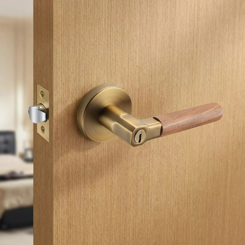 

New Chinese Style Walnut Bedroom Door Lock, Home Bathroom Door, Bathroom Door, Solid Wood Door Handle Lock (with or Without Key)