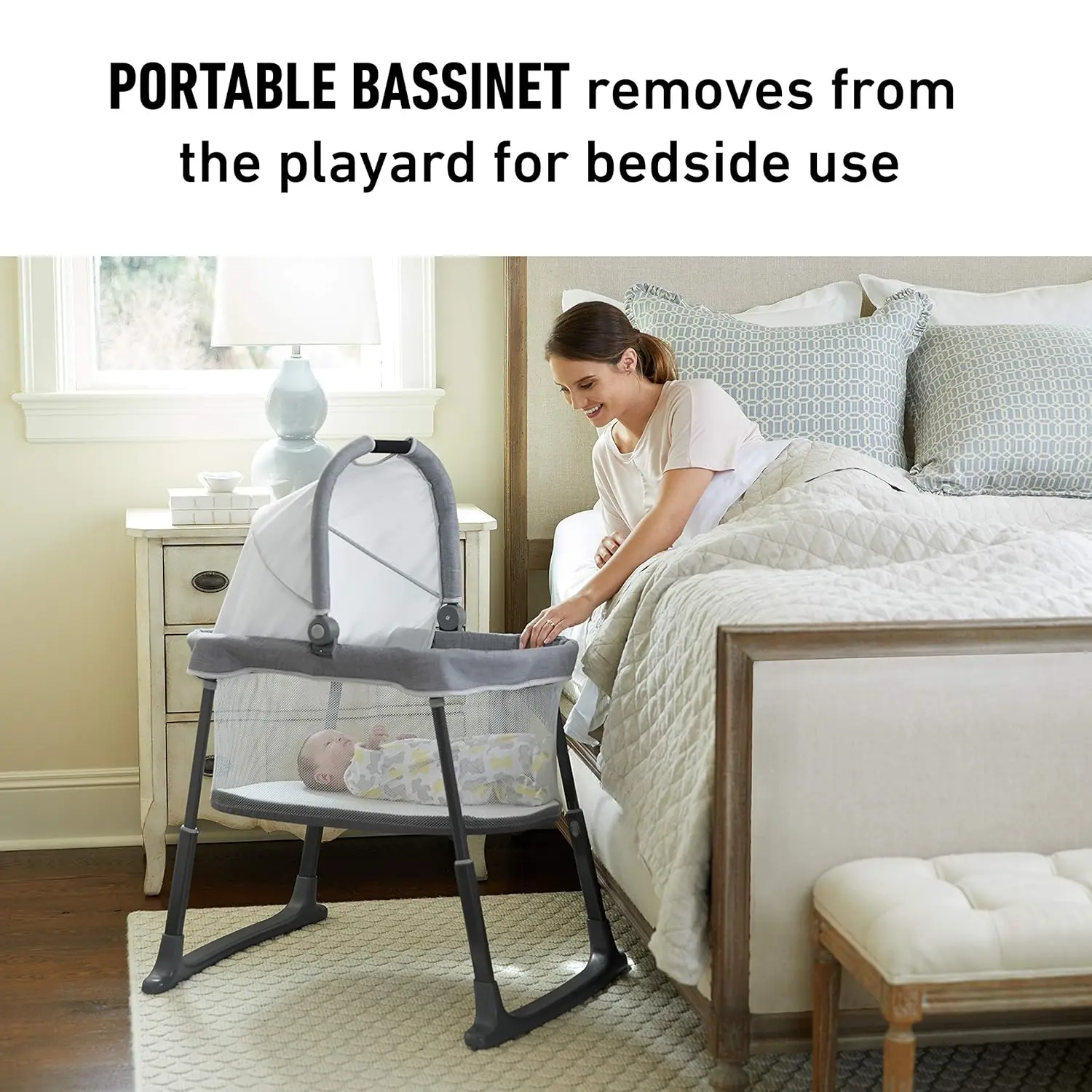 Portable Travel Bassinet Playard with Diaper Changer, Compact Fold Design for Home and On-the-Go Use