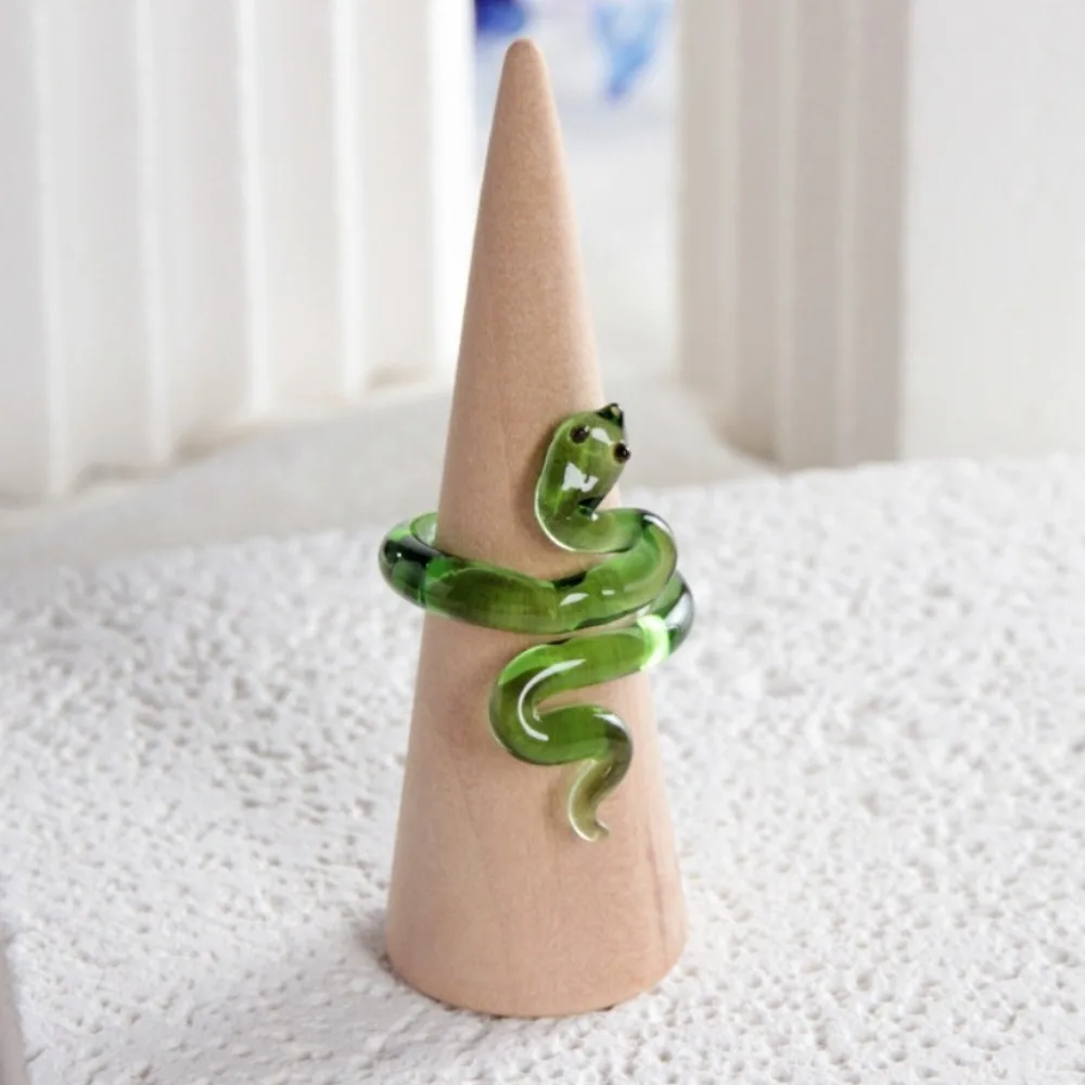 Crystal Zodiac Snake Finger Rings Handmade Exquisite Irregular Open Rings Aesthetic Chinese Style Glaze Snake Ring Decoration