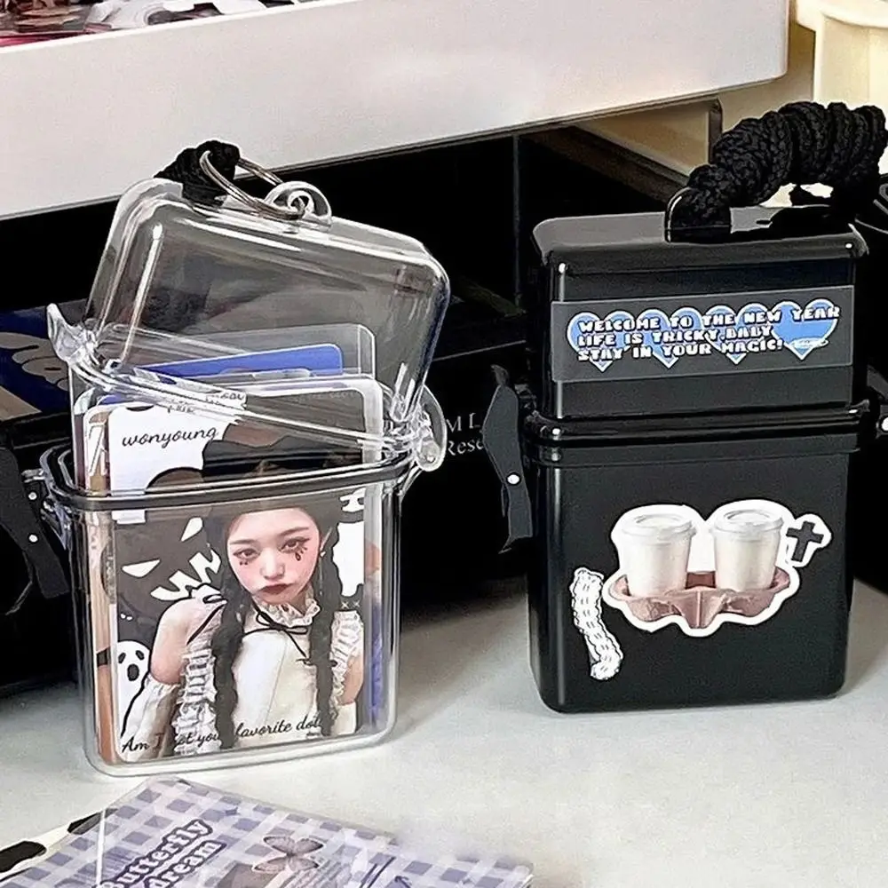 

Photo Organizer Photocards Storage Box Multipurpose With Rope Idol Photo Holder Transparent Plastic Album Case Container