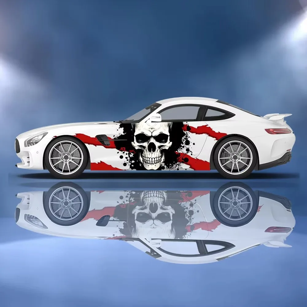 

White Skull Head with Splattered Blood Car Side Sticker Vinyl Self-adhesive Paper Motorsport Paint Decal Suitable