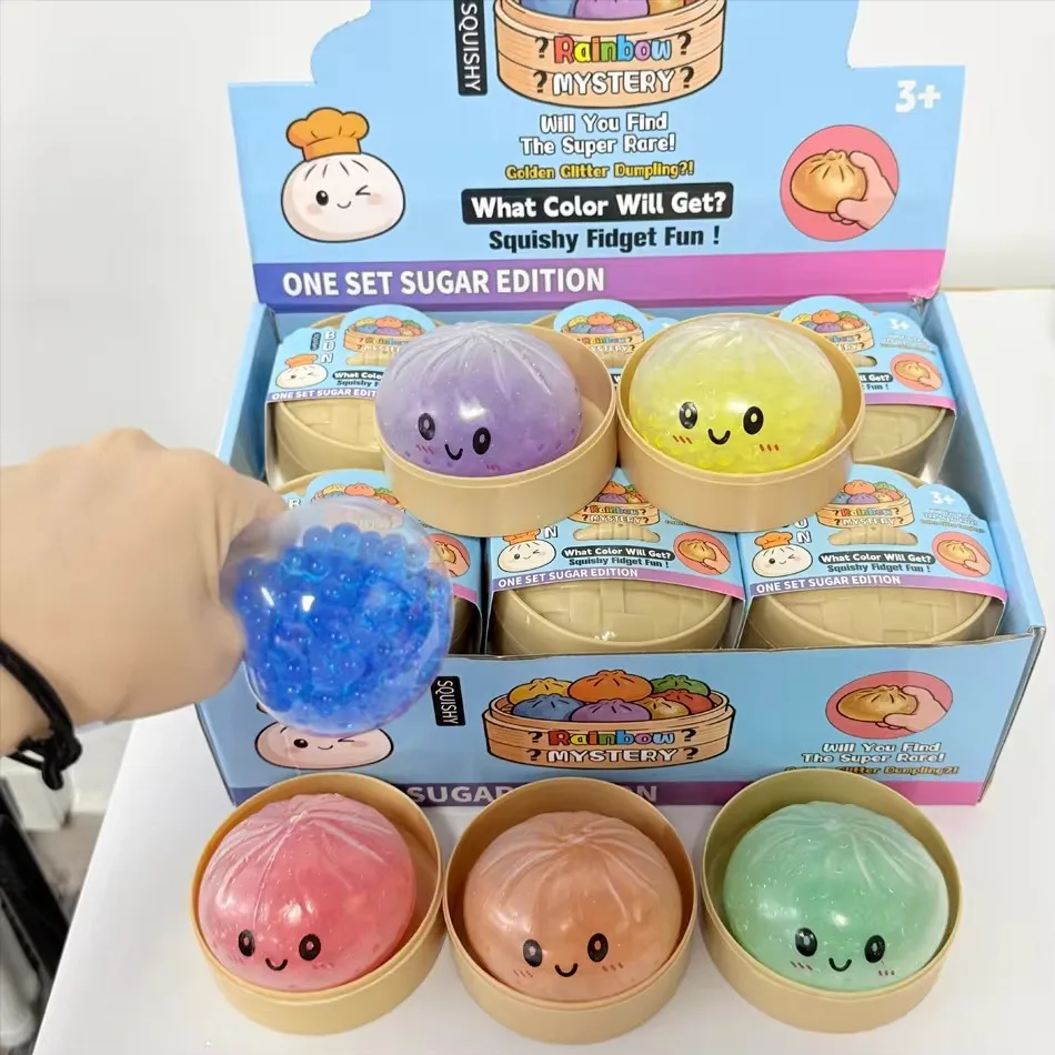 Colorful Dumpling Squishes Stress Balls Fidget Sensory Toys Simulation Food Squishies Bun with Steamer Squeeze Dough Ball Gifts