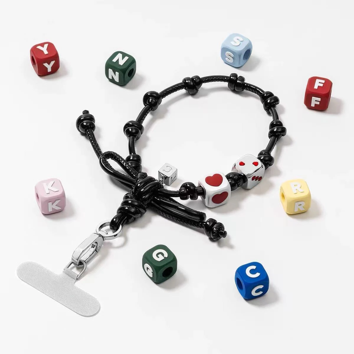 

Creative Pop Black Knot Universal Phone Charm Straps Short Lanyard Phone Hanging Chain Wristband Bracelet