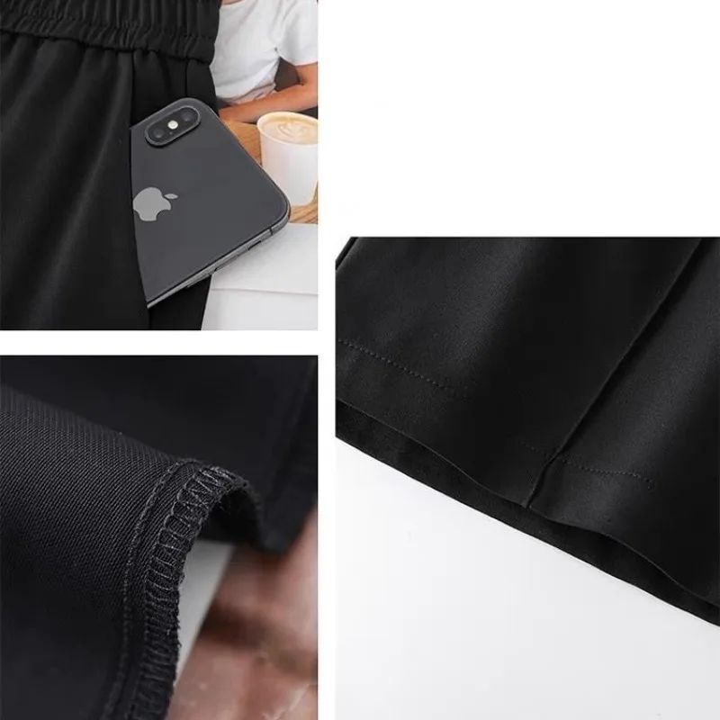 Women's Clothing Solid Color High Waisted Pockets Summer Casual Trouser Suits Cargo Capri Pants Office Lady Straight Shorts