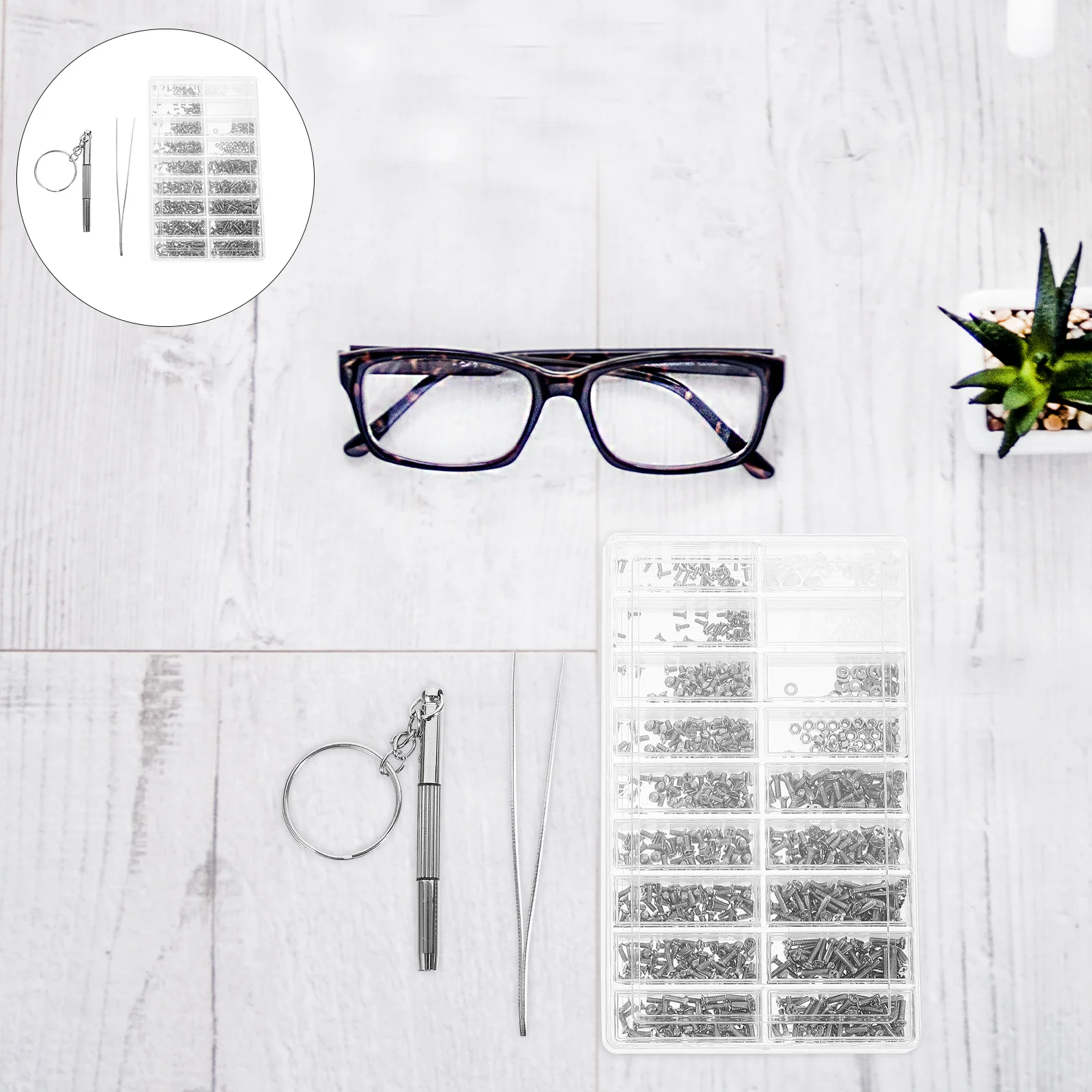 

1Set Eyeglass Repair Kit Stable Aluminum Alloy Glasses Screw Kit with Screws Nut Gaskets Storage Box Portable Repair Accessories