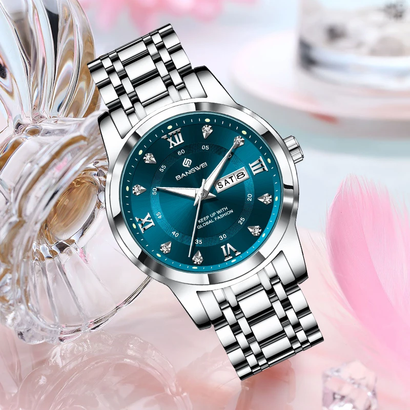 BANGWEI Beautiful Elegant Quartz Woman Watch Luxury Classic Fashion Waterproof Auto Date Weeks Luminous Women's Wristwatch New