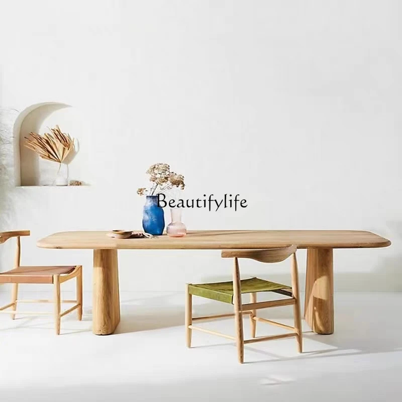 

Nordic all solid wood dining table wabi wind rectangular light luxury office negotiation table