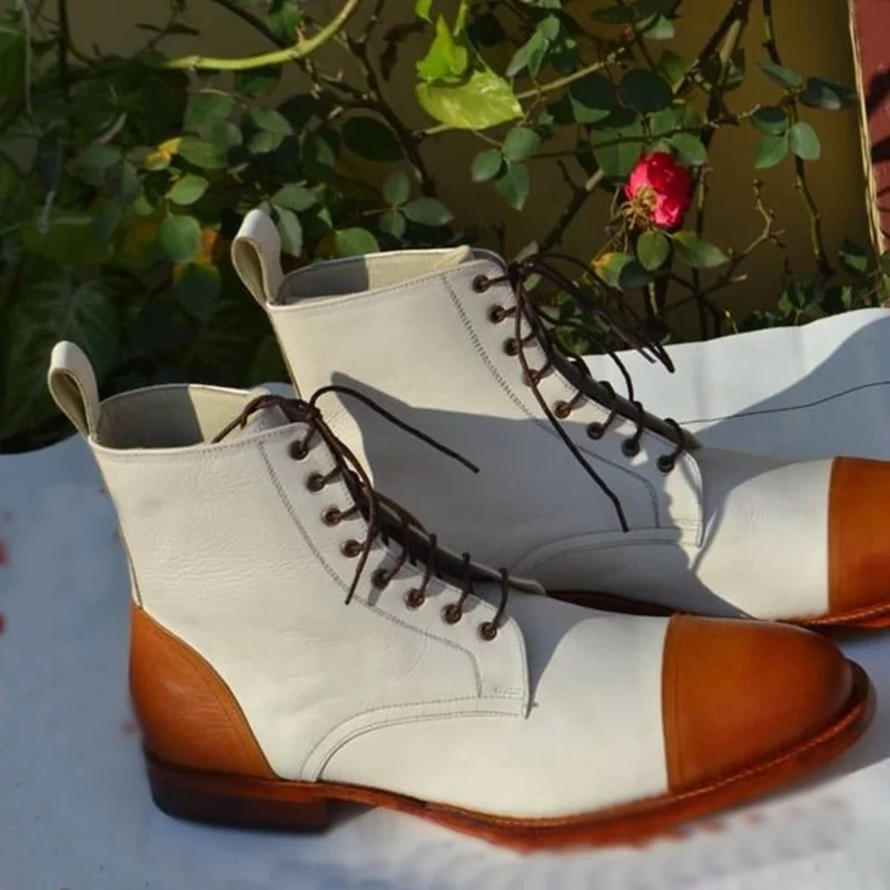 

White Lace Up Mid Calf Men Shoes Men's Dress Shoes Shallow Boots High Quality Party Shoes Fashion Big Size 47 Zapatillas Mujer