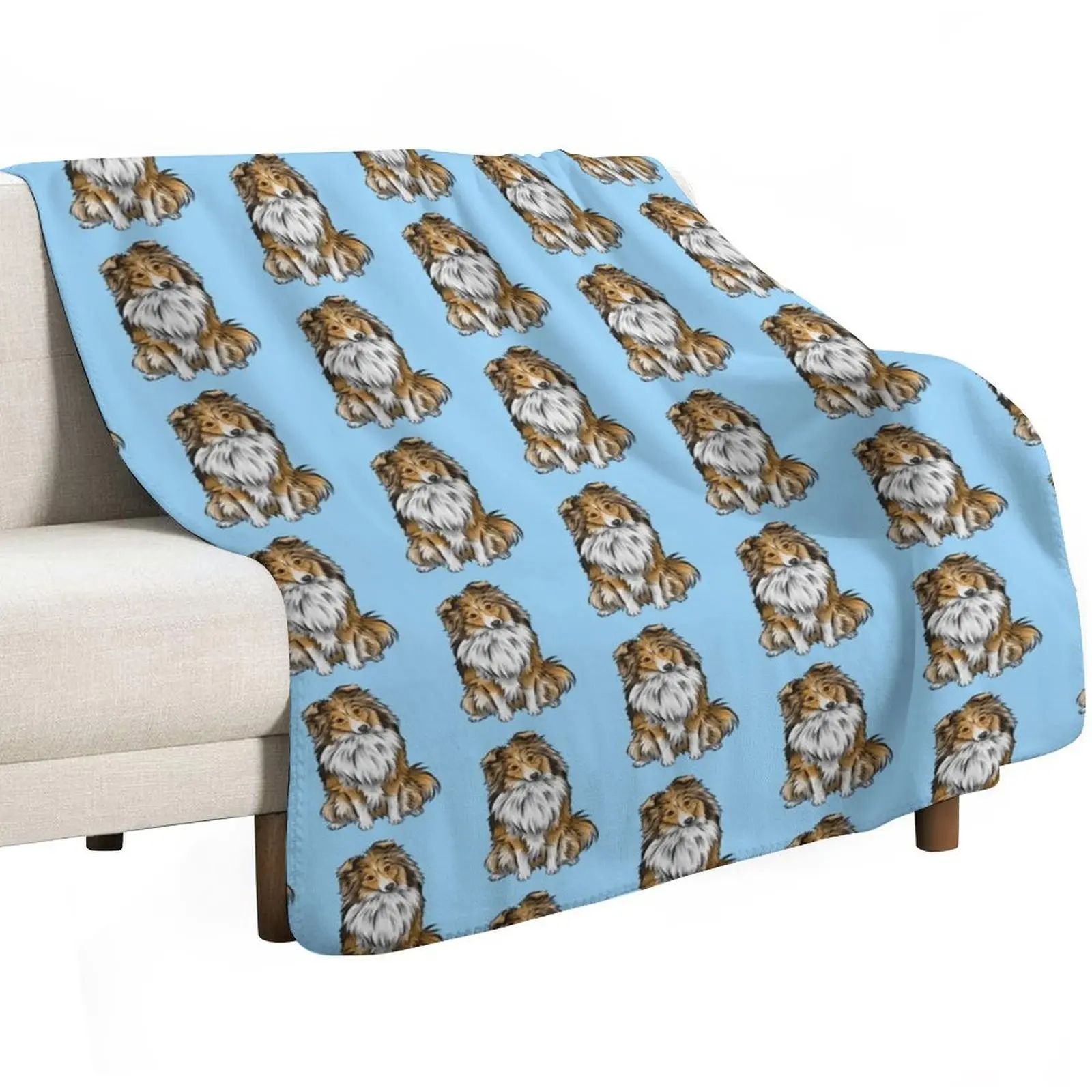 Sheltie Shetland Sheepdog Mahogany Sable Cute Dog Art Throw Blanket Plaid on the sofa Shaggy Retros Blankets