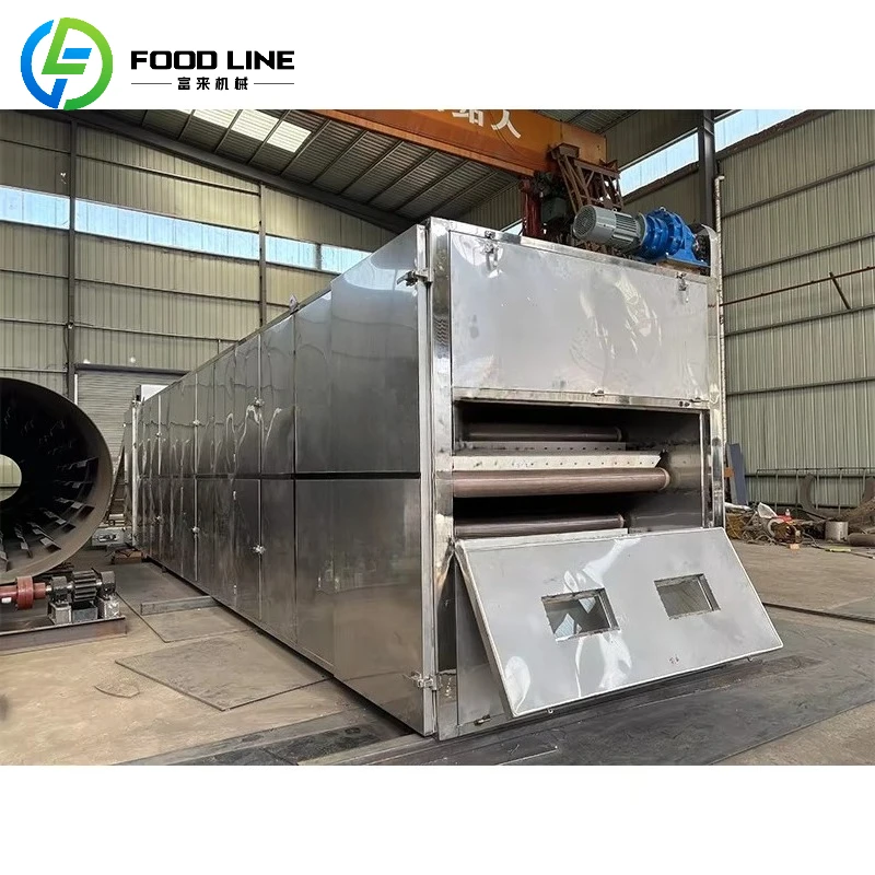 معدات تجفيف الحزام الشبكي شبه الأوتوماتيكية، مجفف حزام شبكي البصل، مجفف مستمر للفواكه والخضروات