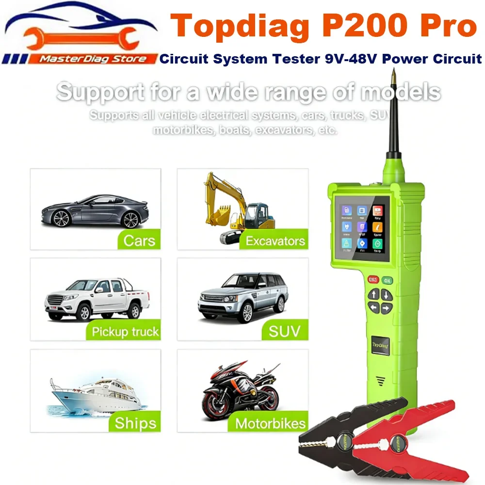 Topdiag P200 Pro Circuit System Tester 9V-48V Power Circuit Probe Kit Vehicle Leakage Detection Oscilloscope Diagnostic Tool