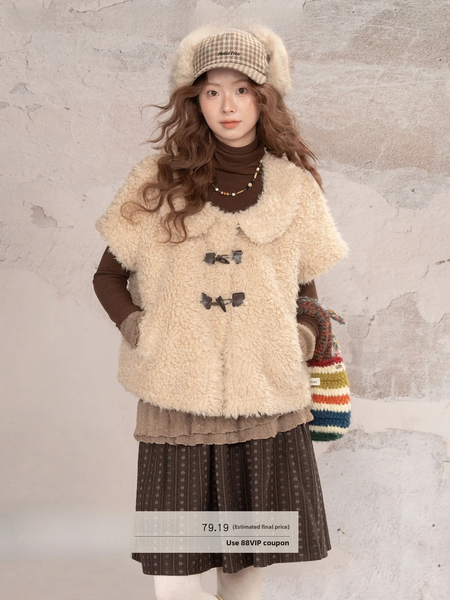 

Loveheynew Sweet Doll Collar Lamb Fur Vest Women's ort Casual Anti-aging Layering Outerwear Polyester Thiened Winter Coat