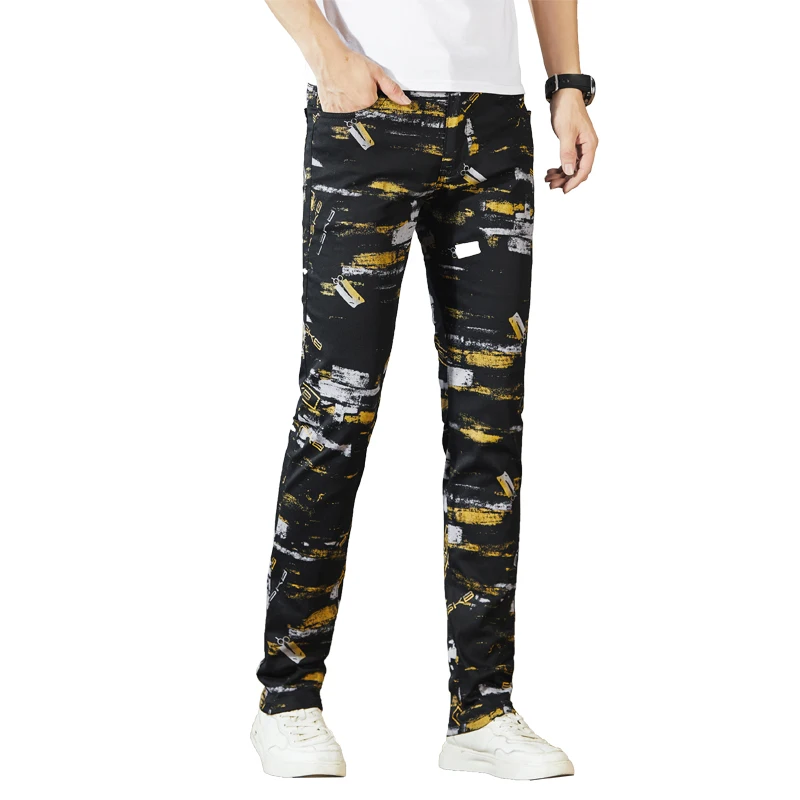 Street unique personality camouflage print men\'s casual pants Trendy Slim American small straight jeans pants man