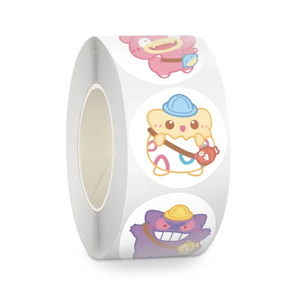 500PCS/Rollo de Pegatinas de Sellado de Dibujos Animados de Pokémon Versión Q, Pegatinas de PVC Impermeables para Decoración de Portátiles, Pegatinas de Recompensa, Juguetes de Regalo