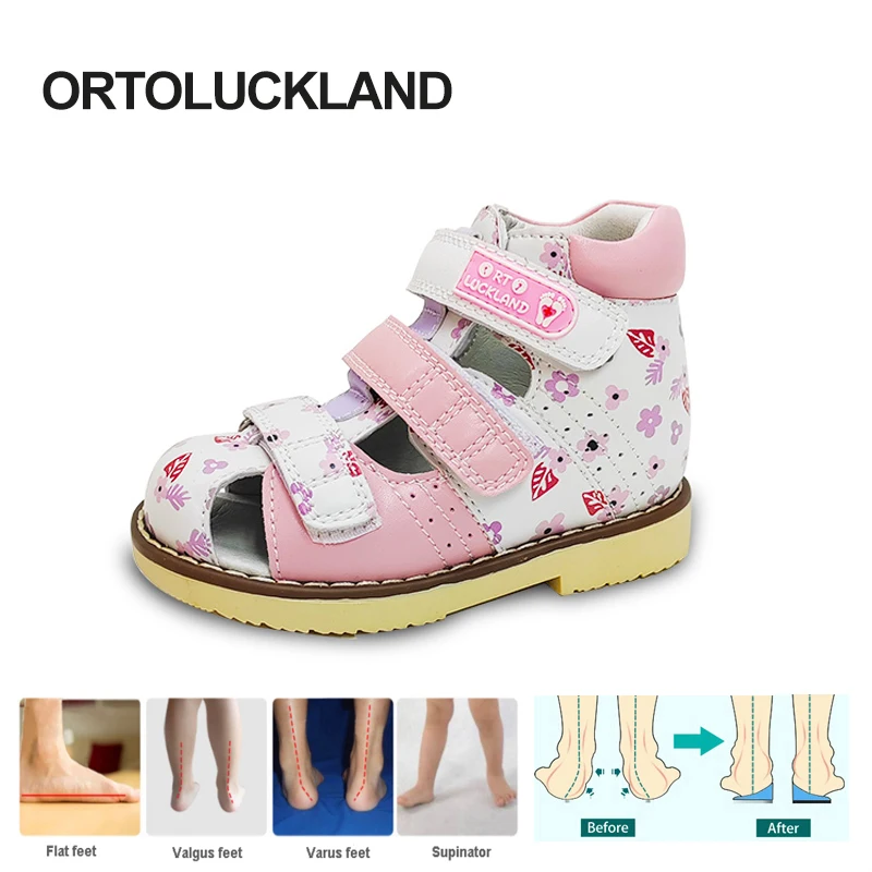 Ortoluckland Kids Shoes Girls Children's Orthopedic Sandals Summer Toddler Colorful Flower Flatfeet Tiptoe Footwear Size21 To31