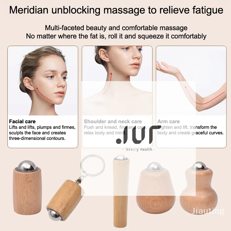 

Деревянный массажный ролик для лица, массажные инструменты с железным шариком, мини-ручной массажер для лица, инструменты для ухода за кожей, легко чистится и использовать