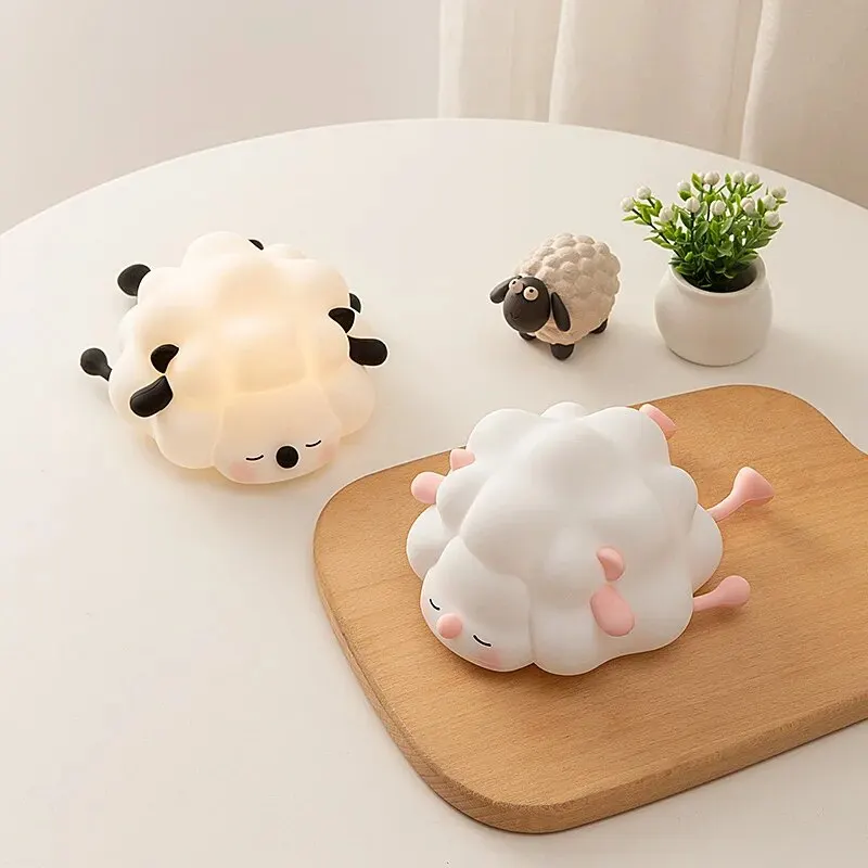 Touch Sensor Silicone LED Lamp Sleeping Sheep USB Rechargeable Nightlight Dimmable Mood Light for Bedroom Decor Birthday Gift