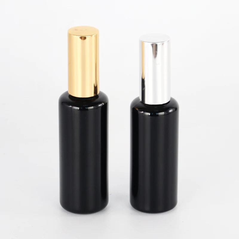 Black Opaque Glass Spray Bottle with Anodized Aluminum Nozzle Gold Fine Mist Makeup Toner Perfume Essential Oil