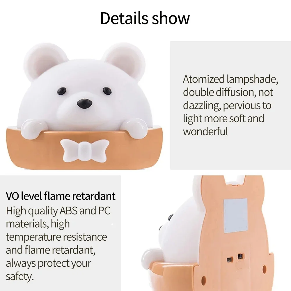 Cute Bear Kids LED Night Lamp USB ricaricabile lampada da comodino telecomando applique da parete per bambini bambini camera da letto illuminazione domestica