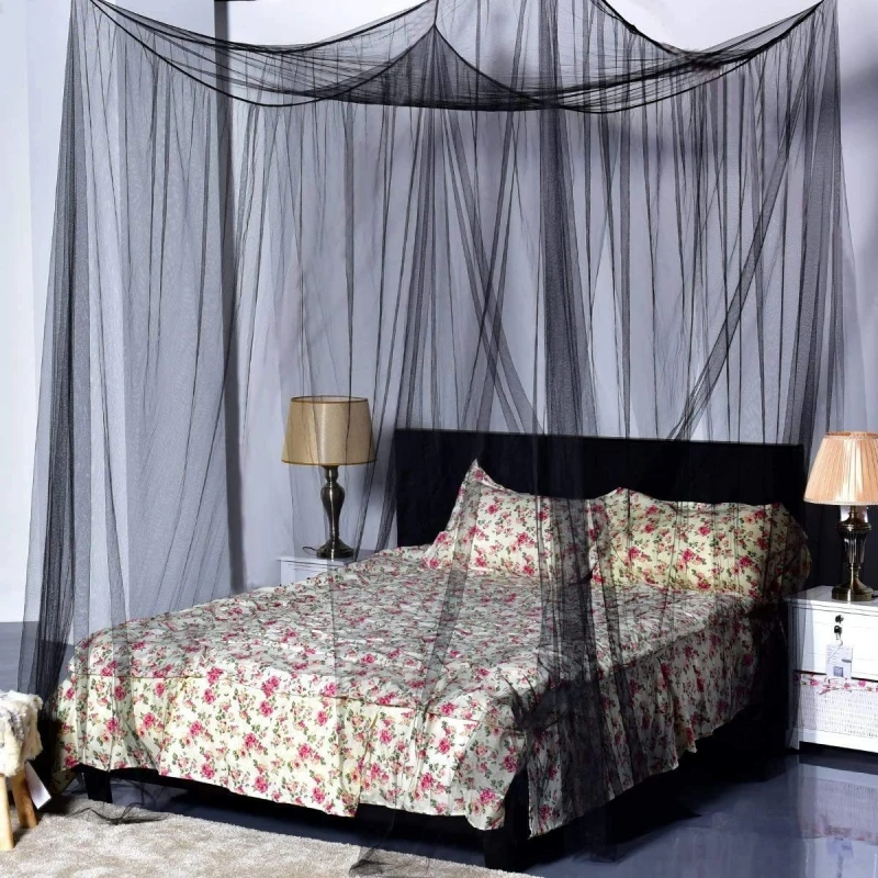 

Square Mosquito Net For Double Bed Black Mesh Sexy Palace Four Doors For King Size Bed Outdoor Grace Canopy Prevent Insect.