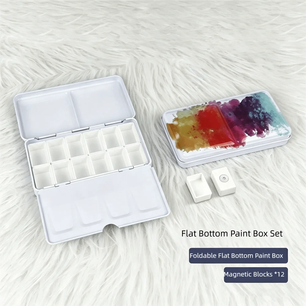 Metal Construction Watercolor Paint Box Small Size Fold-Out Palette Watercolor Palette Tin Lid Design Portable Size