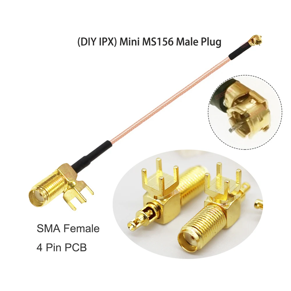 BEVOTOP 4 Pin PCB Mount SMA Female Jack to Mini MS156 Male (DIY ) RG178 Cable for WIFI LTE Modem Antenna Extension Jumper