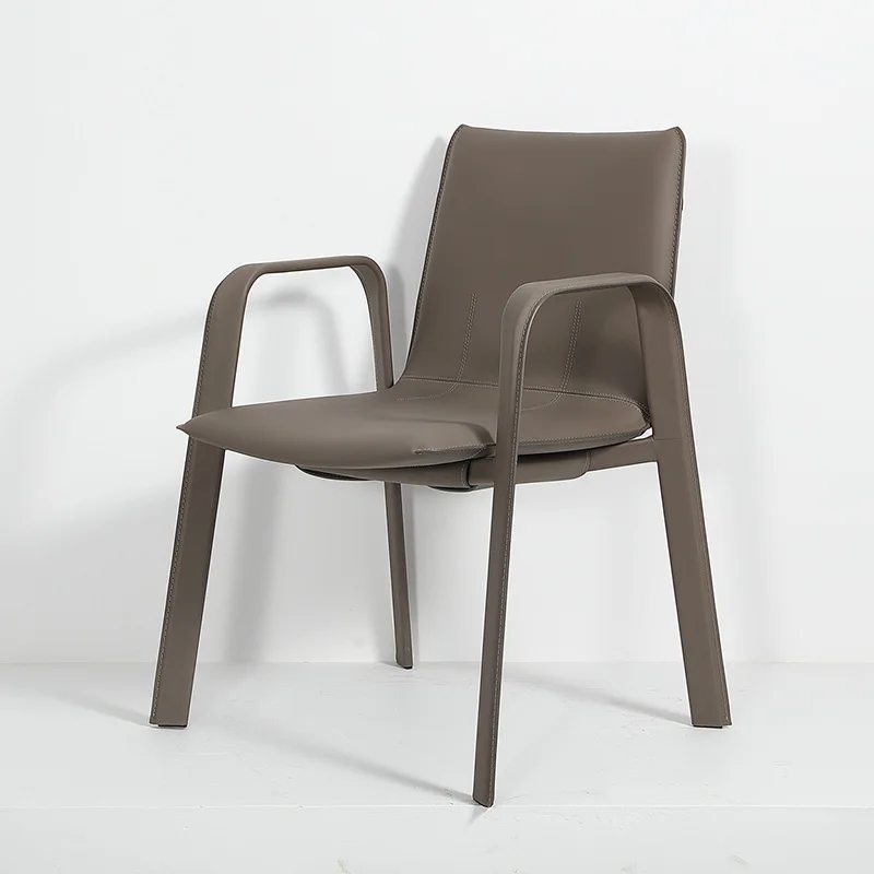 

Luxury Italian Saddle Leather Dining Chair Simple Home Backrest Leisure Designer Study Chair