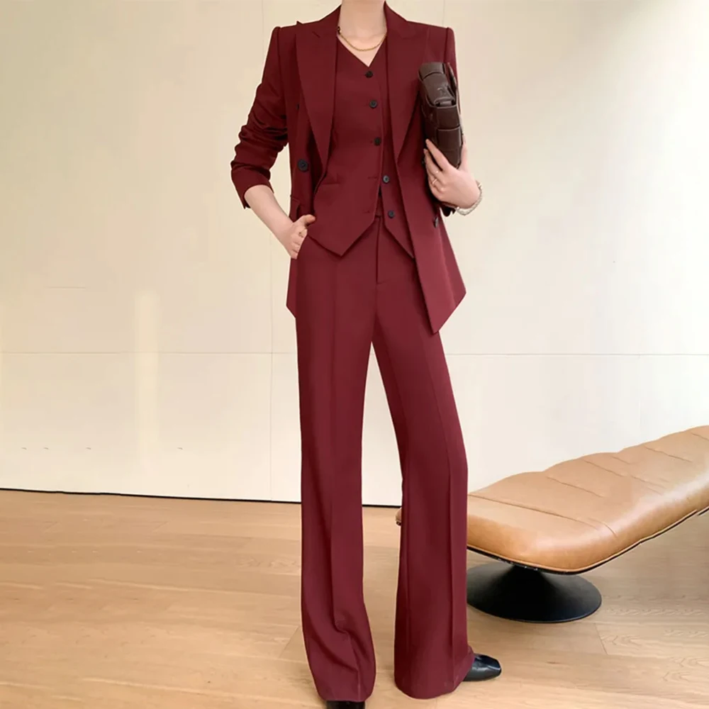 Spring Women Three Pieces Set Elegant Casual Blazer Jackets Slim Vest Pencil Trousers Suit Femme Fashion Formal Outfits Clothes