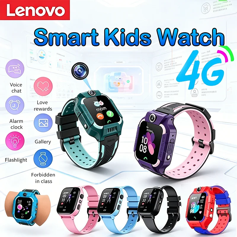 Montre connectée pour enfants Lenovo 4G avec caméra 8K, SOS, GPS Tracker, carte SIM, appels, étanche, pour garçons et filles, cadeau d'anniversaire, Android