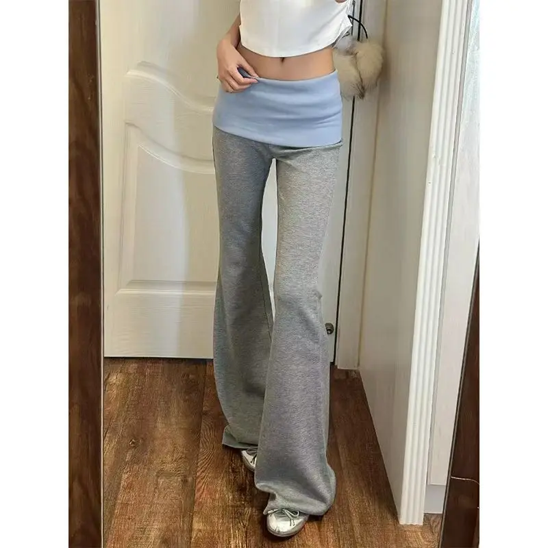 Korean Coquette Low Waisted Slim Autumn Sweatpants Casual Basic Flare Trousers Cutecore Skinny Boot Cut Pants Outfits