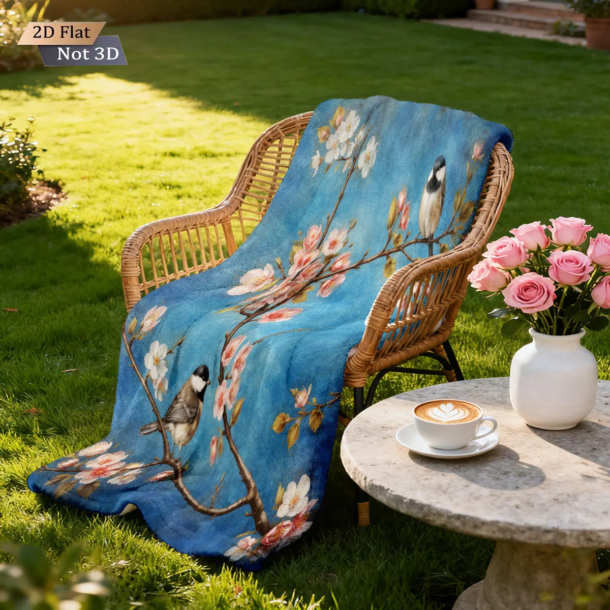 1pc Chinese Style Flower Bird Print Flannel Blanket Multi Size Living Room Sofa Nap And Leisure Blanket Soft Machine Washable