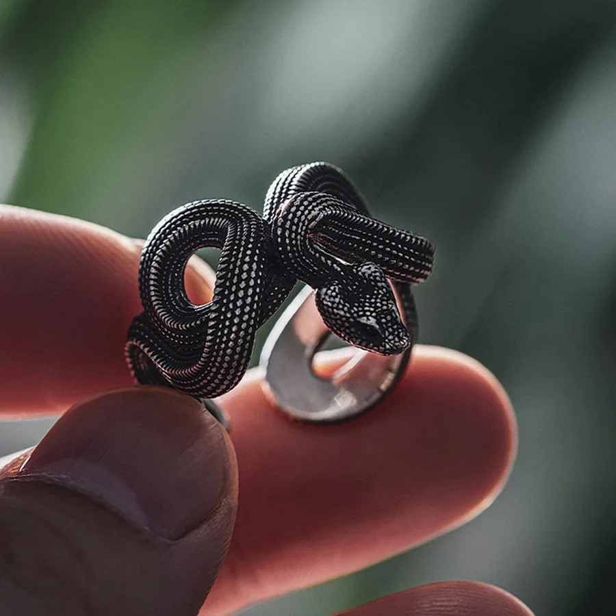 Rock Black Color Python Men Ring Vintage Punk Adjustable Ssnake Open Ring For Women Hip Hop Jewelry image 5