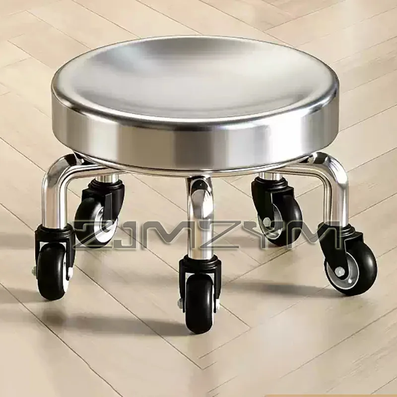 Heavy Duty Low Round Stool with Thickened Stainless Steel Swivel Seat ,Universal Wheel for Home Entrance Shoe Changing Chairs