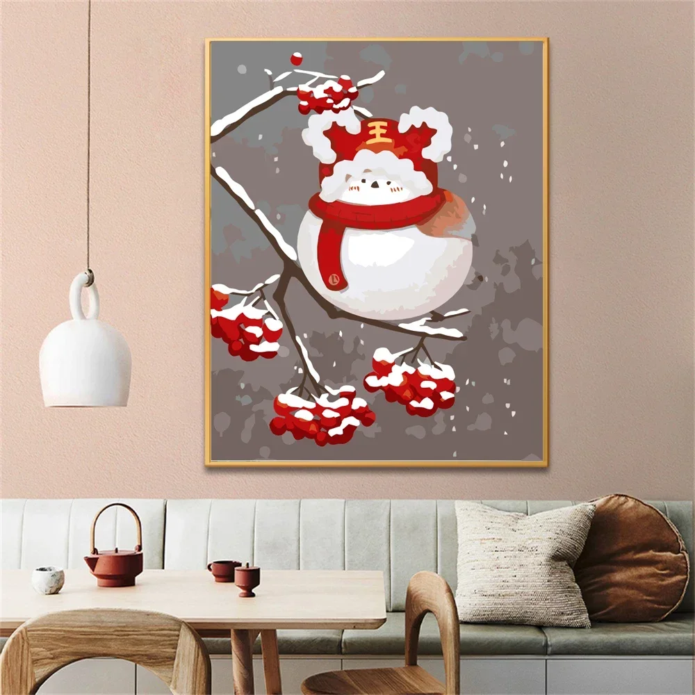 

585203 Painting by Numbers For Adult A Snowman Standing On A Branch Set Gift Dropshipping Canvas Oil Paint