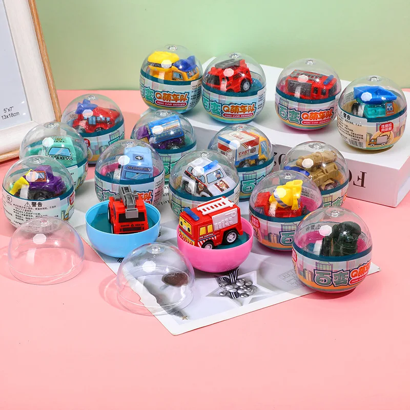 5 unids/bolsa 55mm divertido huevo retorcido coche rompecabezas juguete coche de ingeniería para niños juguetes lindo coche extraíble de dibujos animados niños regalo de fiesta de cumpleaños