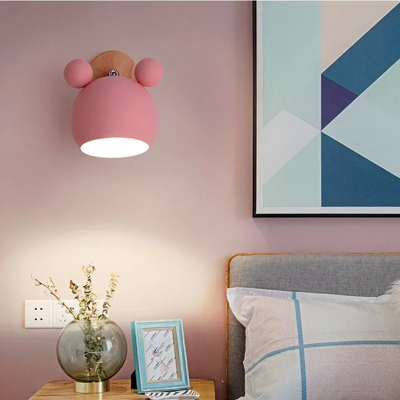 

Mickey Scandinavian children's room wall lamp bedroom bedside lamp simple modern creative children's macaroon cartoon wall light