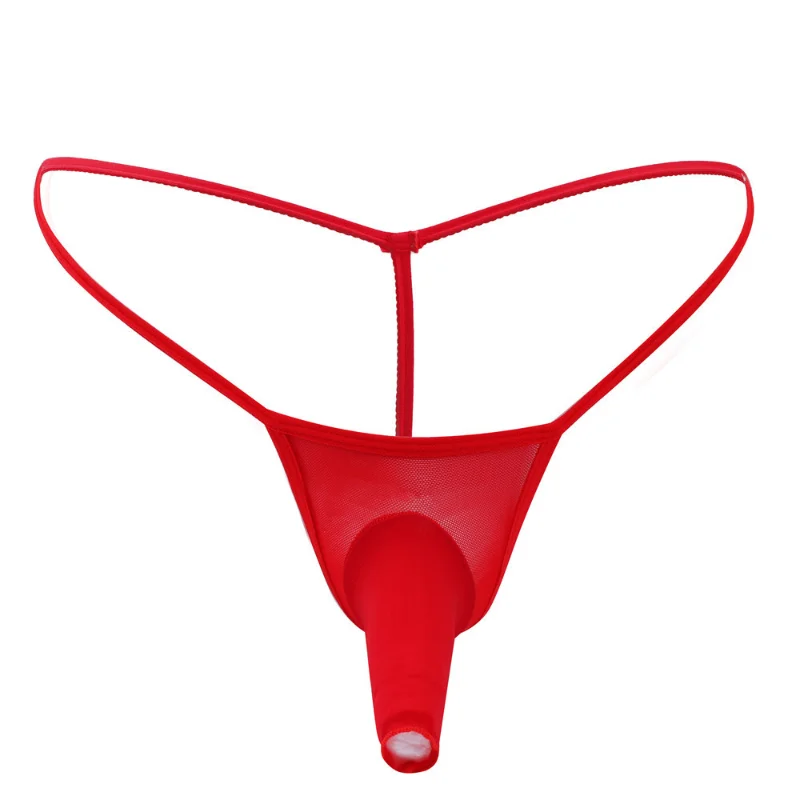 Mens Sexy Thong Silky Slippery Elephant Nose Pouch Gay Jockstrap Thin Mesh Transparent Underwear Low Waist Sissy Jock Strap