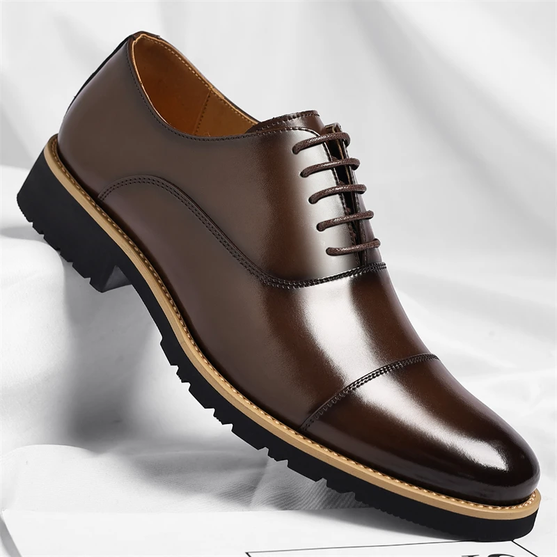 Successful Business Shoes Men Pure Leather Elegant High Grade Oxford Natural Handmade Formal Dress Office Party Suit Black Color