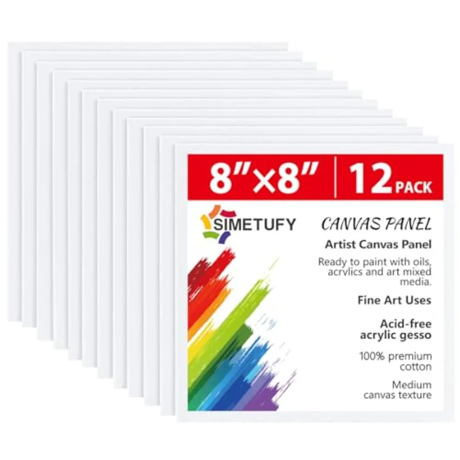 

Pack 8x8 Inch Painting Canvas Panels Blank Square Canvas Boards for Painting, 8oz Gesso Primed Acid-Free 100% Cotton for Acryli