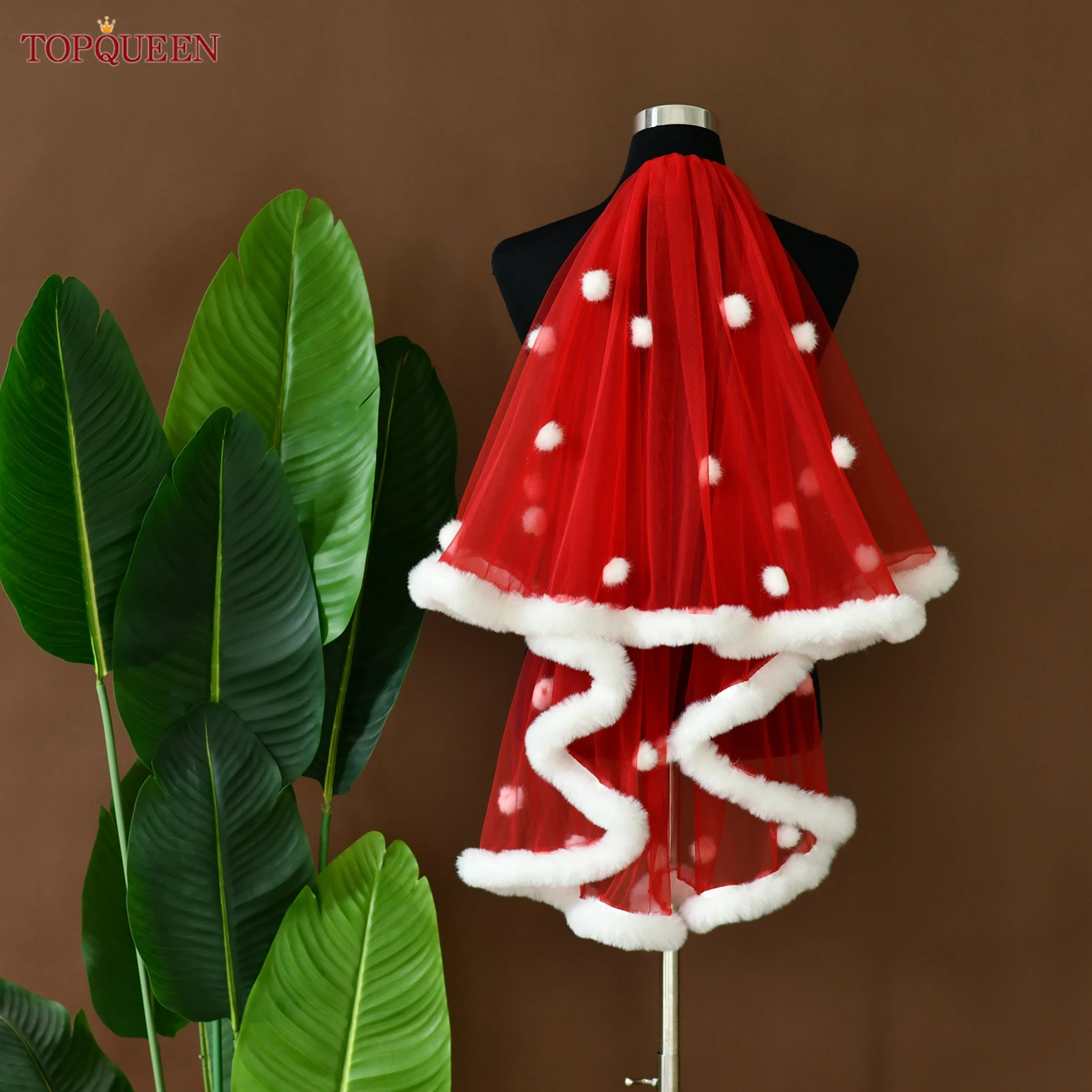 

TOPQUEEN V258 Рождественская красная вуаль для свадьбы, 2-слойная необработанная кромка, подарок для вечеринки, покрытые кончиками пальцев, аксессуары для свадебной фаты, настраиваемые