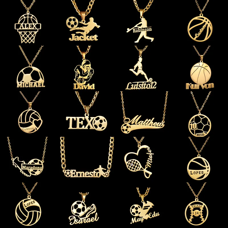 Nextvance Custom Name Necklace Personalized Soccer Basketball Volleyball Stainless Steel Pendant Jewelry for Men Sport Fans Gift