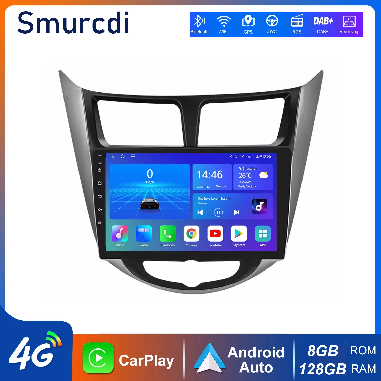 Android 14 Carplay Auto Car Radio for Hyundai Solaris Verna Accent 1 2010-2016 Multimedia Player 2 Din GPS Navigation Head Unit
