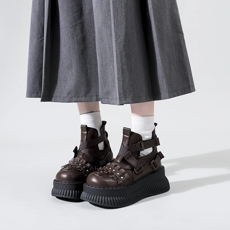 

Новинка 202, женские высокие ботинки с толстой подошвой в модном стиле Мэри Джейн, милые крутые ботинки с большой головкой, увеличивающие рост, женские ботинки