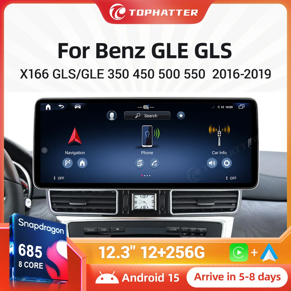 

12.3" 2K Screen Android Auto 15 Car Stereo for Mercedes Benz GLE GLS X166 2016-2019 GPS Multimedia Player with Wireless CarPlay
