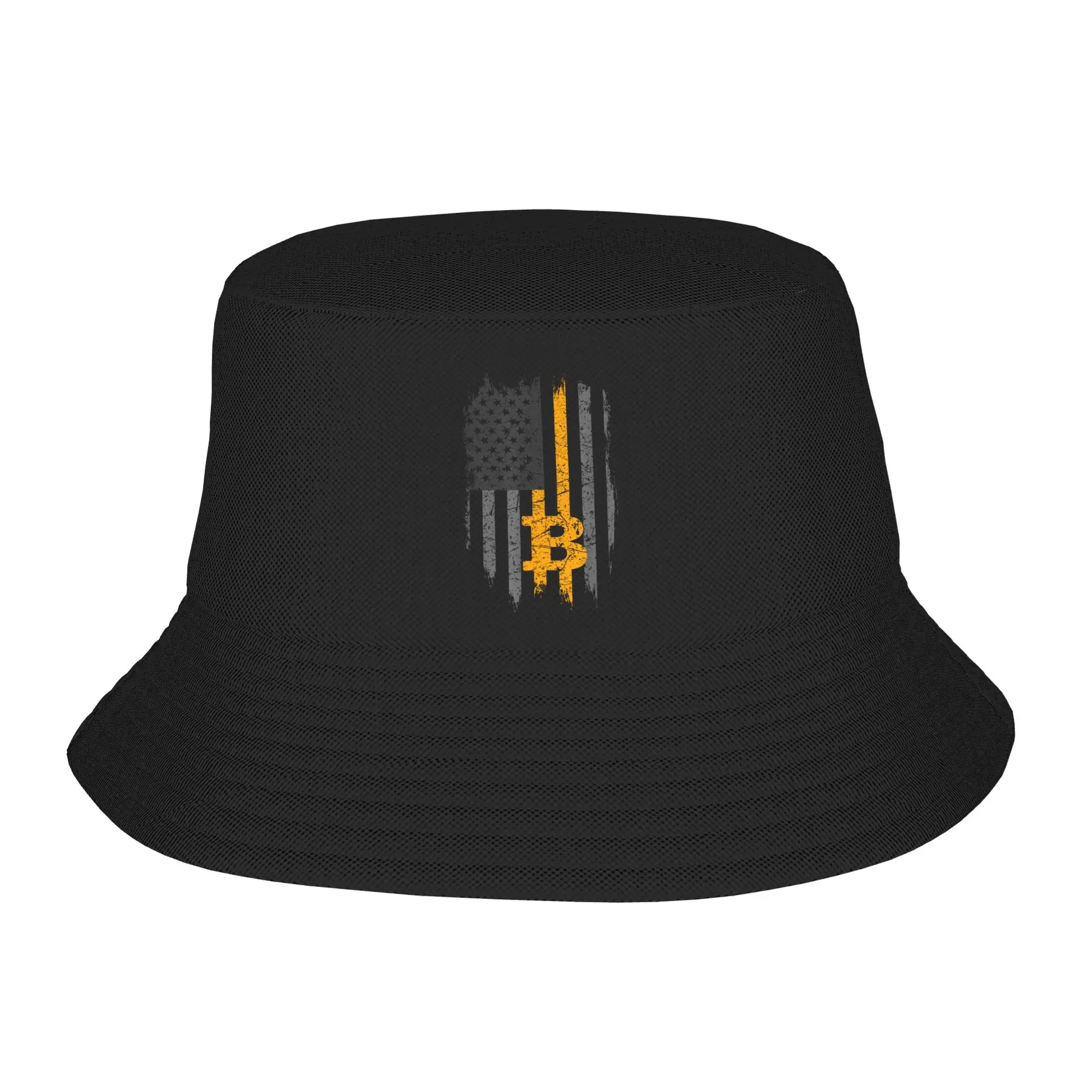 BTC Bitcoin American Flag Bucket Hat For Women  Fisherman Hats Casual Vacation Caps Soft Fold Hawaii Design Sunscreen Hats