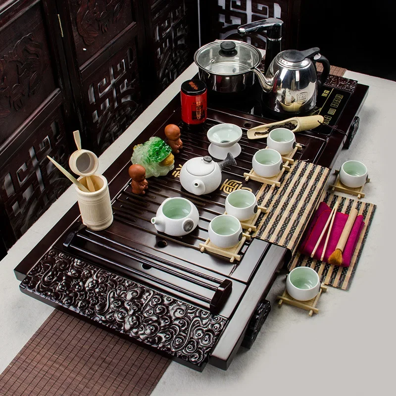 Factory Supply Wooden Tea Tray Full-automatic Tea Board With Teacup Teapot Gaiwan Infuser